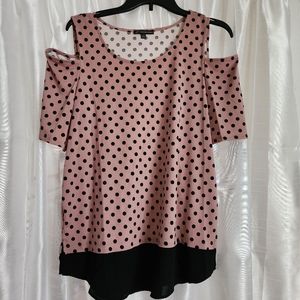 Women's blouse pink with black polkadot